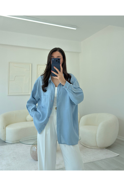 LUUNA STORE Cămașă albastră supradimensionată din Tencel