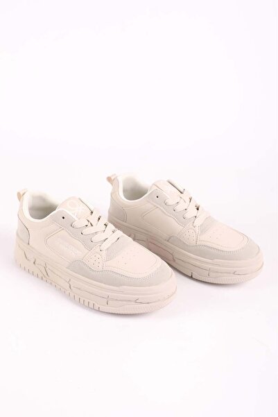 Benetton Women's Imported Thick Sole Lace-Up Sports Shoes & Sneakers Beige