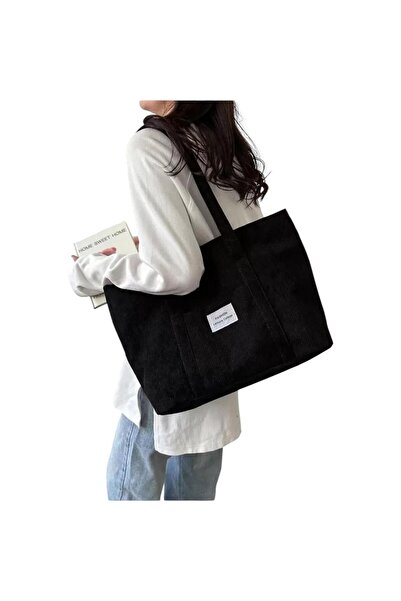 OEM Geanta dama de umar shopper din velur, 30x45cm, negru