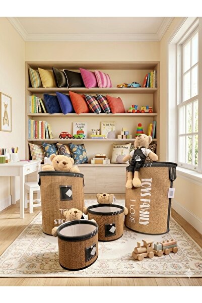 KARCILAR HOME STORE oyuncak toplama kutusu 4 lü hasırlı ayıcık figürlü