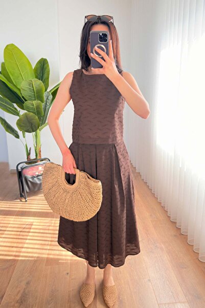 Hipo Trend Eyelash Textured Blouse Skirt Brown Elegant Set