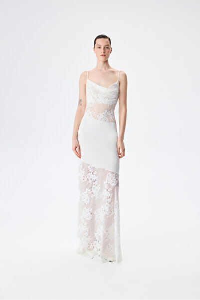 ILA THE BRAND Brittany-Satin And Lace Mixed Bias Cut Maxi Dress