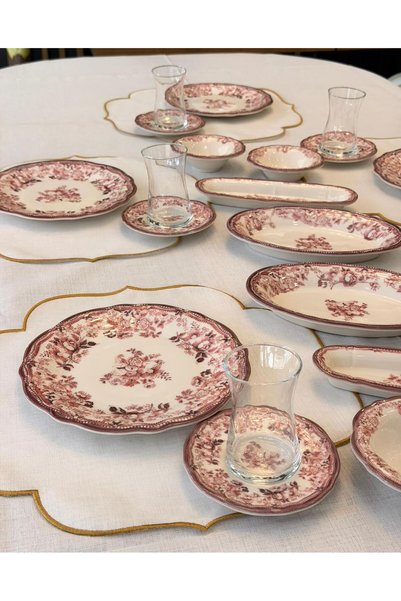Onedekor 20 Parça Porselen Kahvaltı Takımı Maroon