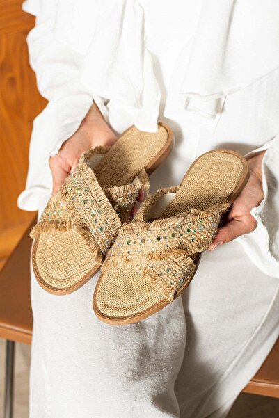 dabab shoes INKA Ženske H Tekstura slame obične bež papuče sa detaljima u obl...