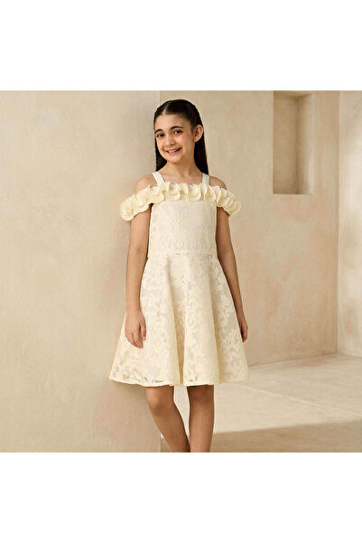 ELIGO Cold Shoulder Dress with Floral Lace Texture