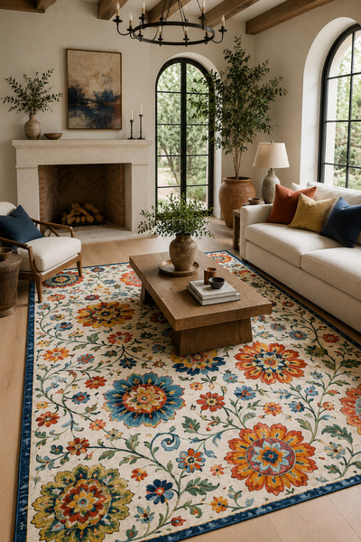 Rose Blanche Home Dijital Baskılı Kaymaz Taban Yıkanabilir Modern Salon Halıs...