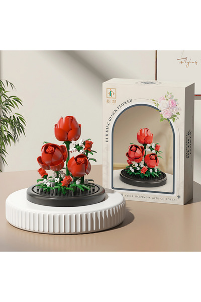 DEK BRICKS Kırmızı Gül Yapı Blokları Çiçek Modeli Dekoratif Masaüstü Süsü 254...