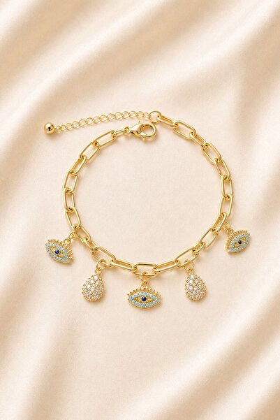Tuysa Jewelry Nazar Boncuklu Sallantılı Zincir Bileklik