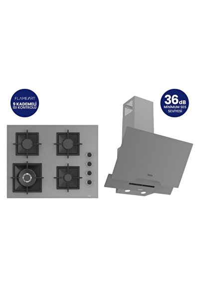 Ferre Gri 2'li Döküm Izgara Silentart Ankastre Set SC408-WFA+D065-SA 65 CM OCAK