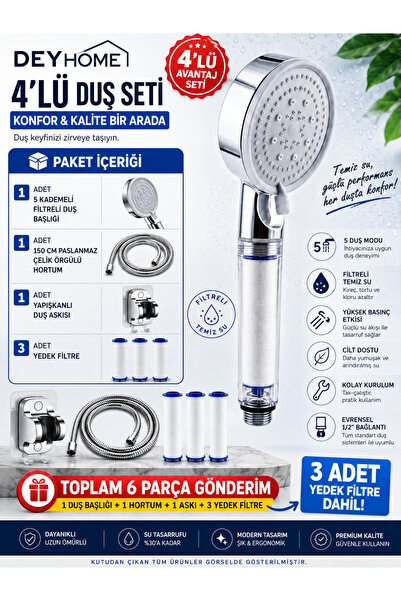 DEYHOME 5 Kademeli Filtreli Duş Başlığı – Yüksek Basınçlı Tasarruflu Duş Başl...