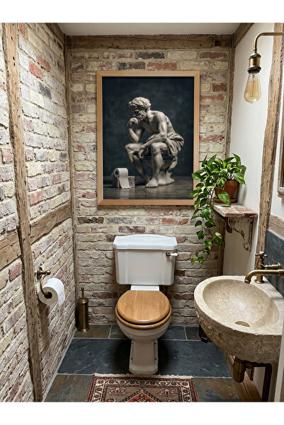 Creatick Design Banyo Tuvalet Duvar Tablosu Duvar Dekoru Doğal Ham Ahşap Çerç...