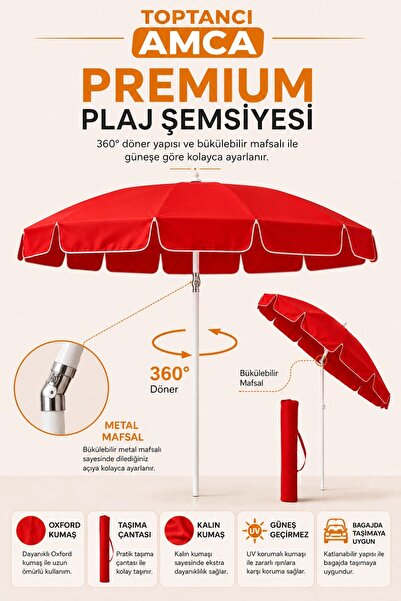 Toptancı Amca Plaj Şemsiye Oxford Kumaş Güneşi tamamen kesen kılıflı 180 cm ç...