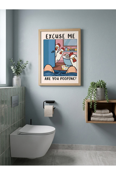 Creatick Design Banyo Tuvalet Duvar Tablosu Duvar Dekoru Doğal Ham Ahşap Çerç...