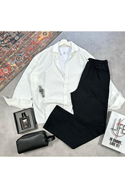 tetramoda Men's Raw Linen Shirt and Pants Set 2-Piece Set