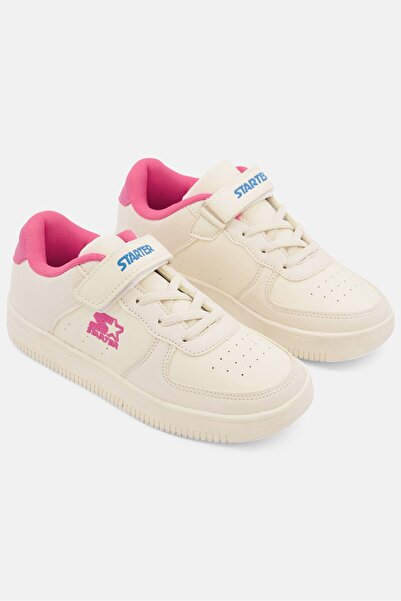 Starter Kids Girl Leathered Lace Up Sports Shoes, Beige/Pink
