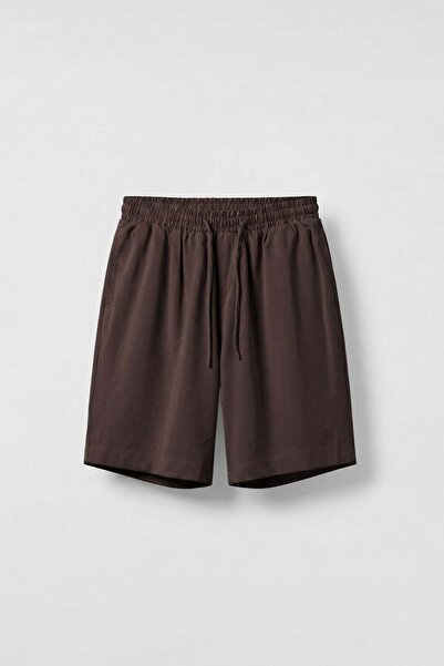 ablukaonline Men's Relaxed Fit Elastic Waist Fabric Shorts Dark Brown