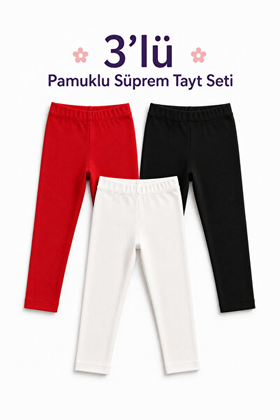 HK HOPKİDS Set de 3 colanți lungi de vară pentru fete, din bumbac și lycra, c...