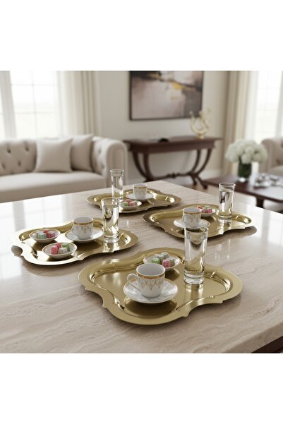 FABRIONA YONCA TEK TARAFLI GOLD LÜKS KAHVE SUNUM TEPSİSİ