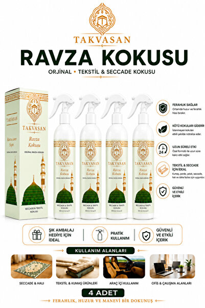 Takvasan Medine Ravza Kokusu 400 ml 4Adet Alkolsüz Oda ve Ortam Kokusu Hediyelik