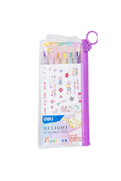 Deli SET DE 6 PIXURI CU GEL CU MECANISM DE 0.5 MM, CULORI ASORTATE, DELIGHT