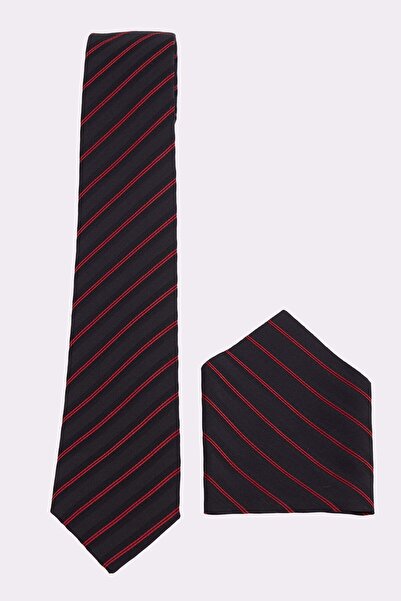 Tudors Black and Red Striped Classic Tie with Pocket Square