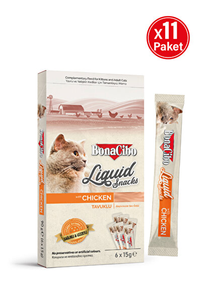 BonaCibo Tavuklu Atıştırmalık Sıvı Ödül (6 x 15 gr) x11 paket