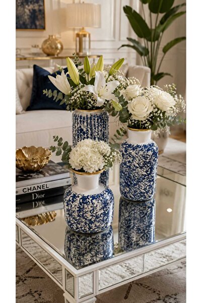 ariana sytle Set of 3 Ceramic Nordic Navy Blue Vases