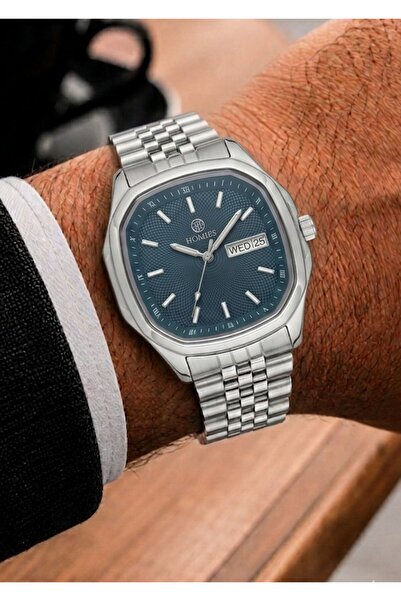 Homies Men's Silver Metal Cord Blue Dial Calendar Wrist Watch 2 Years Warranty