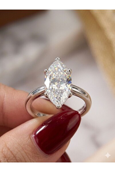 EKİDORA Luxury Design Shuttle Cut Solitaire Women's Steel Ring Adjustable