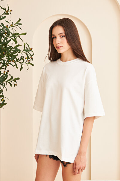 borz clo Women's 100% Cotton Oversize Fit Crew Neck Basic T-Shirt