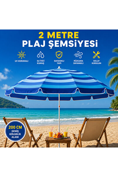 AYDINLAR STORE 2.00 Metre Mavi Gökkuşağı Gabardin Kumaş Plaj Şemsiyesi – Prem...