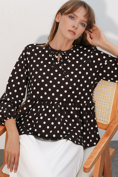 Bigdart Women's Collared Polka Dot Blouse 40008 - Brown