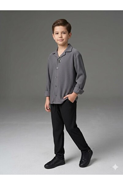 RİNDO Ribbed Casual Special Occasion Boys' 2-Piece Set with Chain Accessories