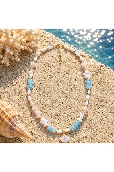 BIJUTERI KLY-1044 Pastel | Doğal Taşlı Kabuklu Yazlık Kolye | Eos Kolektif