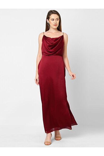 Mish By Styli Maroon Chain Strap Maxi Dress with Cowl Neck