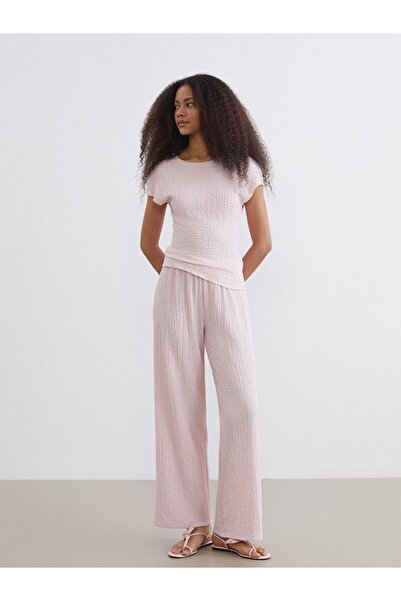 LC Waikiki Xside Pink Textured Women's Trousers with Elastic Waist