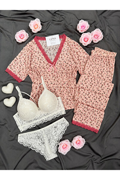 Lena Homewears Women's Patterned Short-Sleeved Pajama Set with Underwear