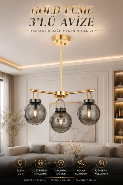 Elvora Home Modern (PREMİUM) Lüx Gold Füme Camlı Modern Salon Mutfak Yatak Od...
