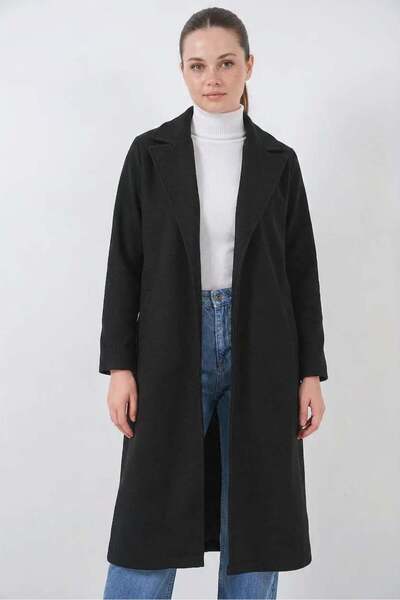 Generic Brand Women's Double-Breasted Collar Cashmere Black Coat