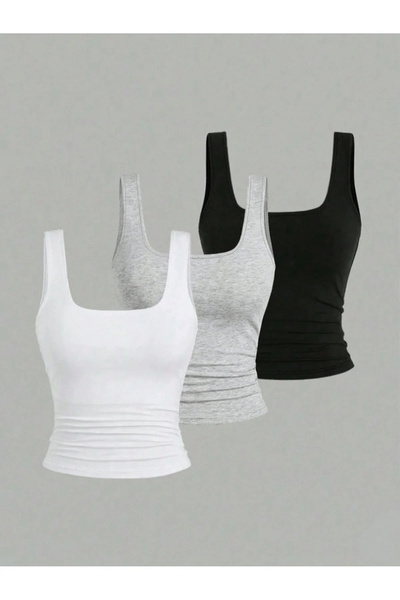 PENGORA 3-Piece Women's Strappy Body Crop Athlete Basic Square Neck Flexible ...