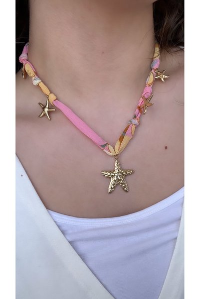 lotusbybuket Pink Fabric Detailed Charm Summer Themed Necklace