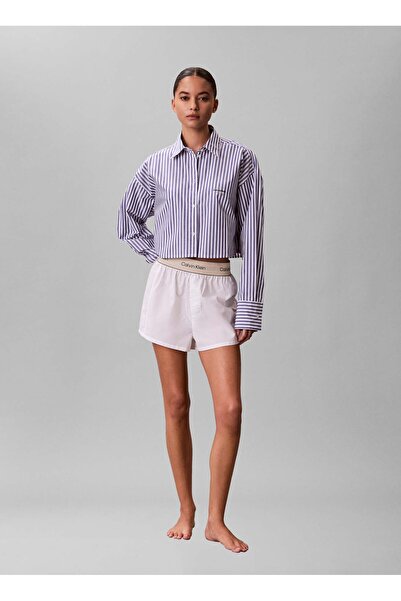 Calvin Klein Beyaz Kadın Pijama Alt LOGO SUPER POPLIN SHORT