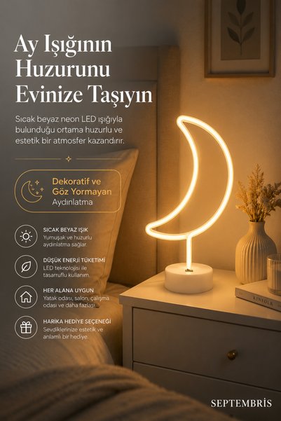 Generic Brand مصباح طاولة LED نيون من لونا جلو، إضاءة ليلية، إضاءة محيطة مزخرفة
