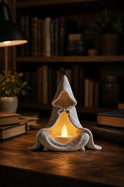 GRA Design Lab Mermer Dokulu Kapüşonlu Figür LED Mumluk Dekoratif Tealight Ma...