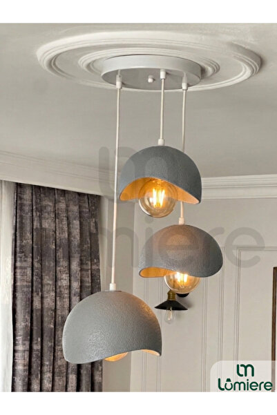 lumiere Design Beton Görünümlü Premium 3'lü Sarkıt Avize İskandinav Bohem Mod...