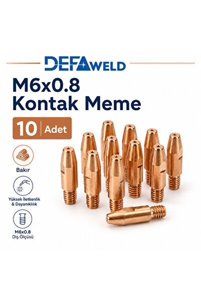 DEFAWELD M6x0.8 Kontak Meme 10 Adet | Bakır Gazaltı Kaynak Ucu MIG/MAG Torç S...