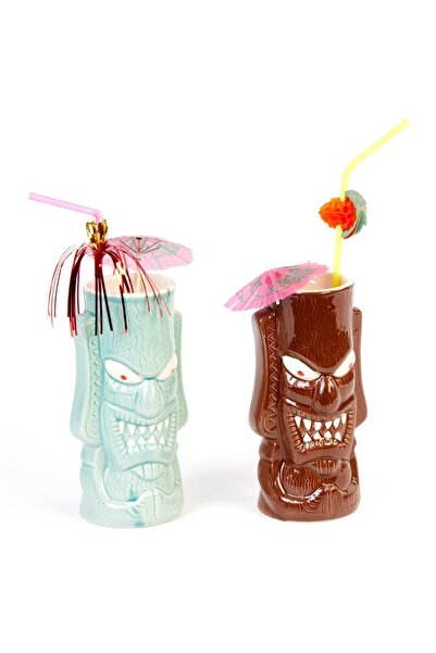 Biradlı Groovy Ceramic Tiki Cocktail Glass Green 350 Cc