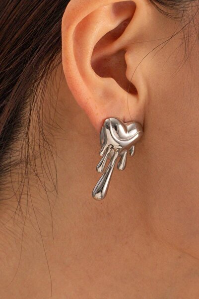 New Obsessions Melting Heart Silver Color Steel Earrings