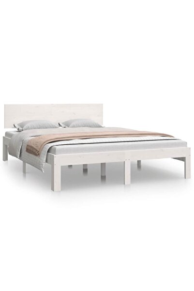 vidaxl Cadru de pat King Size, alb, 150x200 cm, lemn masiv
