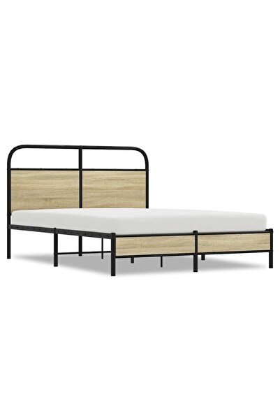 vidaxl Cadru de pat fără saltea 135x190 cm Lemn derivat stejar Sonoma